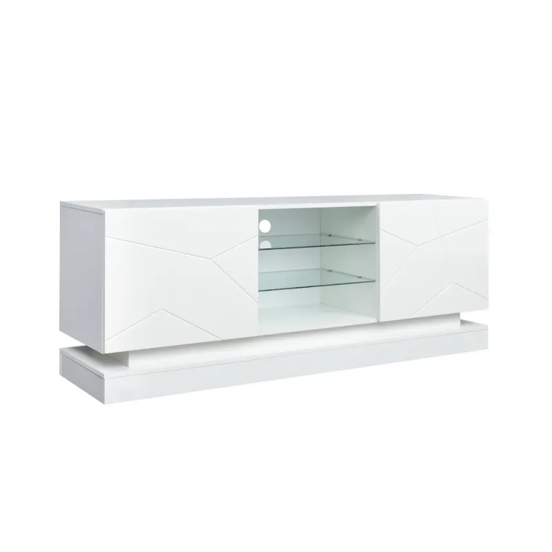 High Gloss TV Stand, 160cm, in White, with LED Lights and 6 Storage Compartments