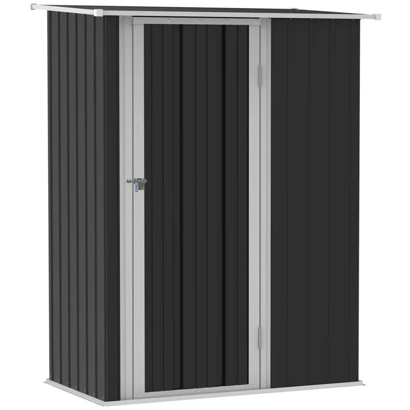  5ft x 3ft Galvanised Metal Garden Storage Shed with Sloped Roof - Grey