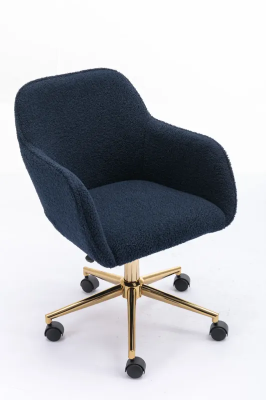Teddy Fabric Swivel Office Chair with Gold Legs - Dark Blue