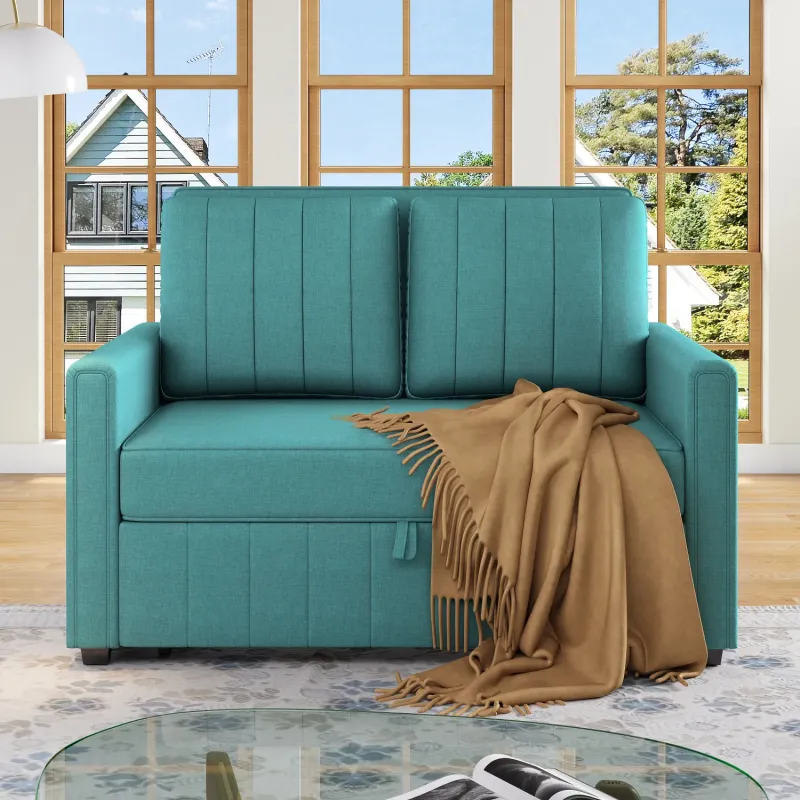 2-Seater Folding Sofa Bed with Adjustable Backrest and Daybed Function - Green Linen