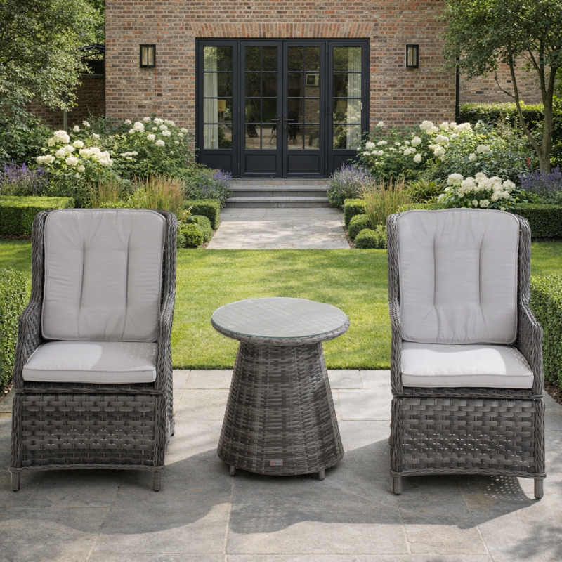 Ravenna 3-Piece Grey Rattan Garden Bistro Set