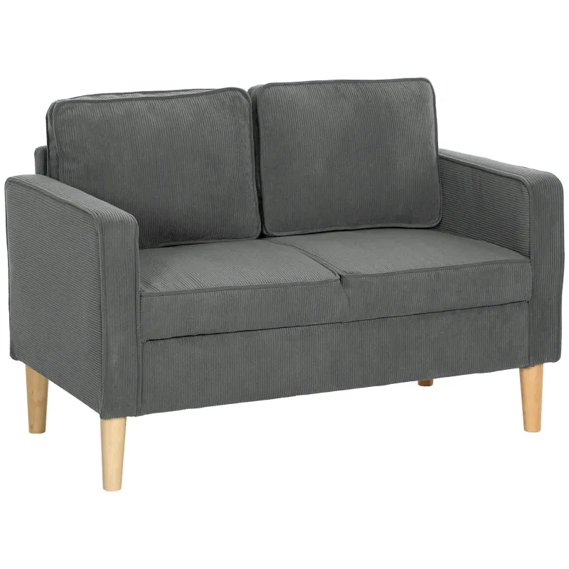 2-Seater Grey Corduroy Sofa with Hidden Under-Seat Storage