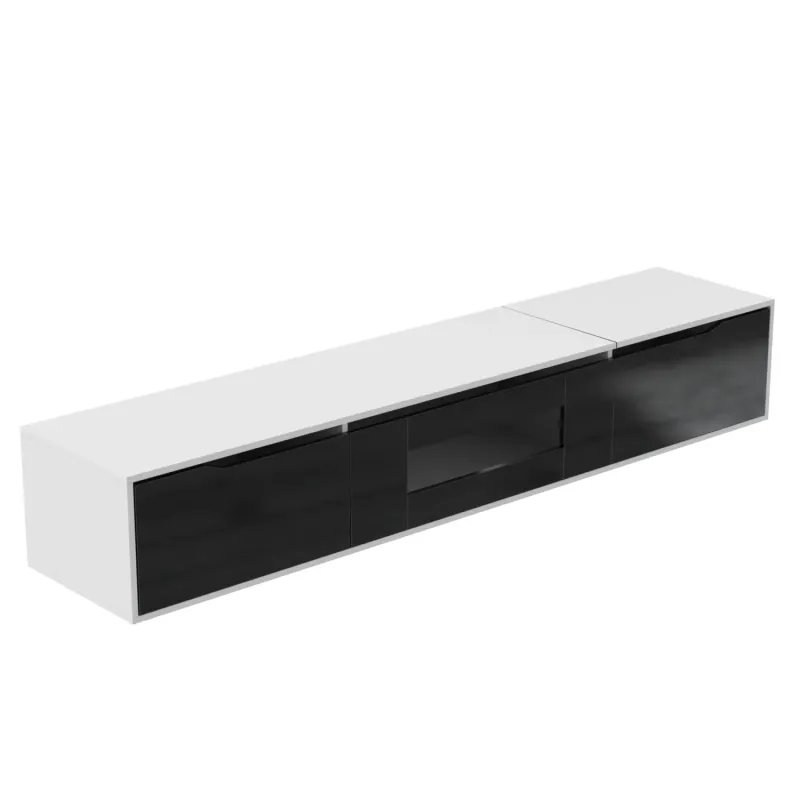 180cm Floating TV Unit with 16-Colour LED Lights - High Gloss Black & White