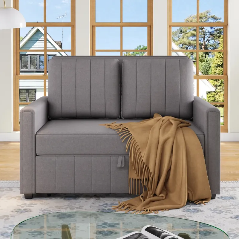 Compact 2-Seater Pull-Out Sofa Bed with 3-Position Adjustable Backrest - Dark Grey