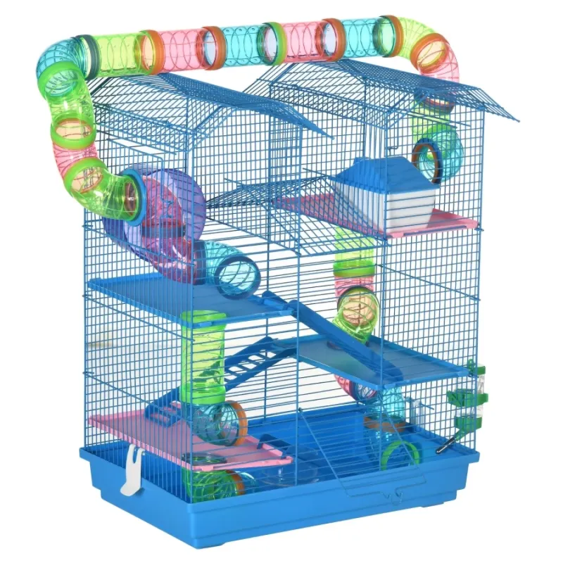 5-Tier Hamster Activity Cage with Tunnels, Wheels and Accessories - Blue