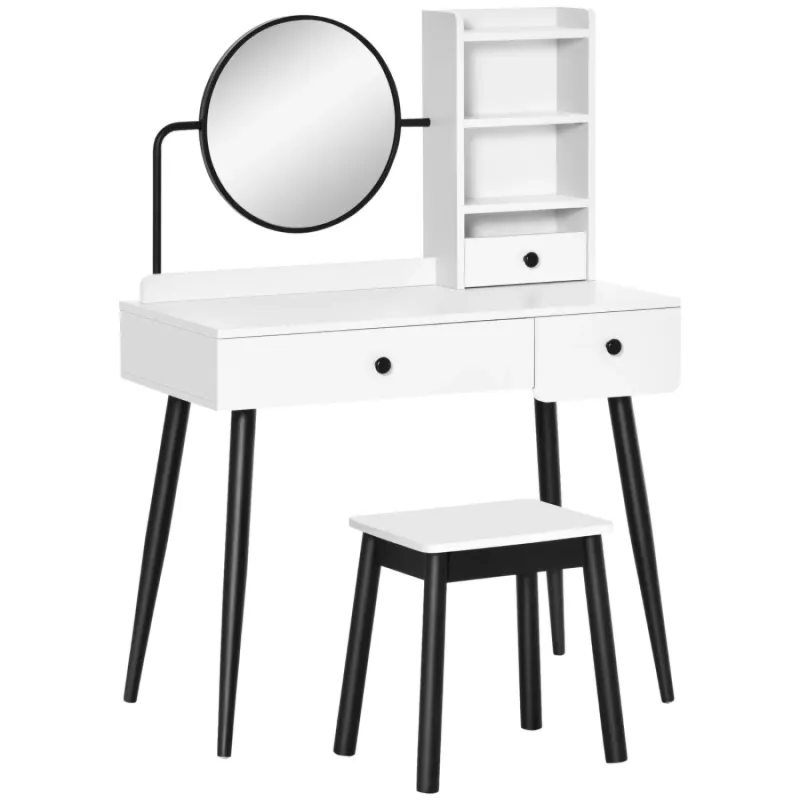White Dressing Table Set with Mirror, Stool and 3 Drawers