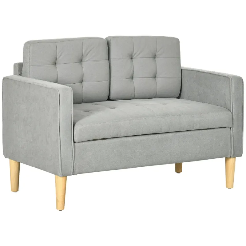 117cm 2-Seater Storage Sofa with Button Tufting - Light Grey