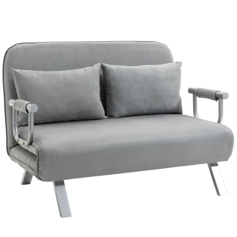 2-Seater Click-Clack Sofa Bed - Light Grey Faux Suede