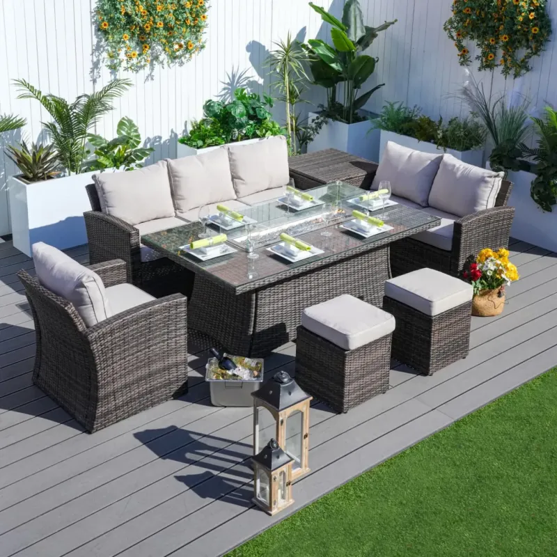 Santiago 6-Piece Garden Sofa Set with Rectangular Fire Pit Table and Storage Box