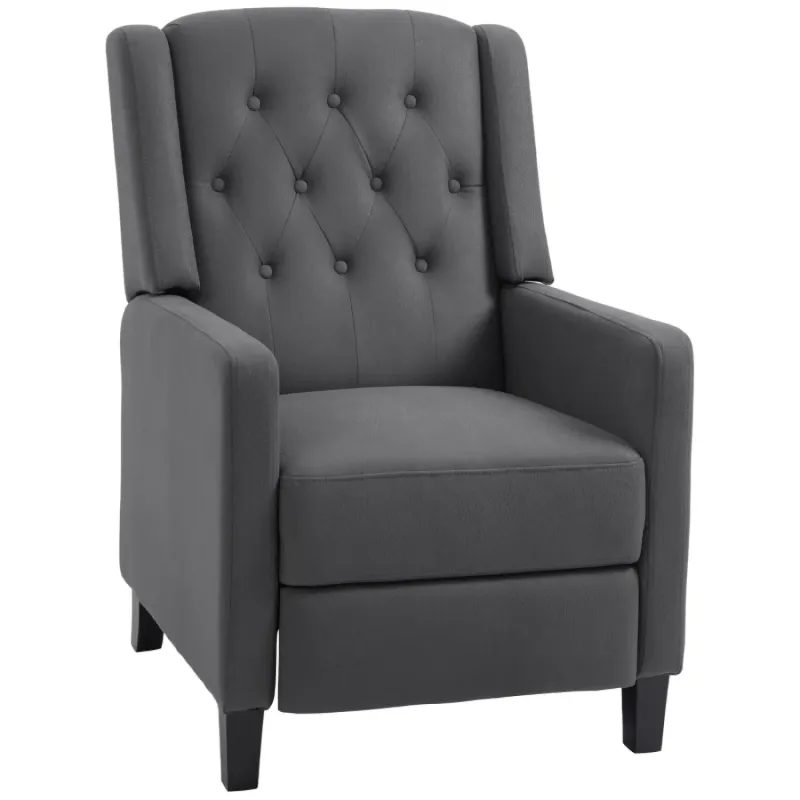 Wingback Recliner Armchair with Button Tufting and Footrest - Deep Grey