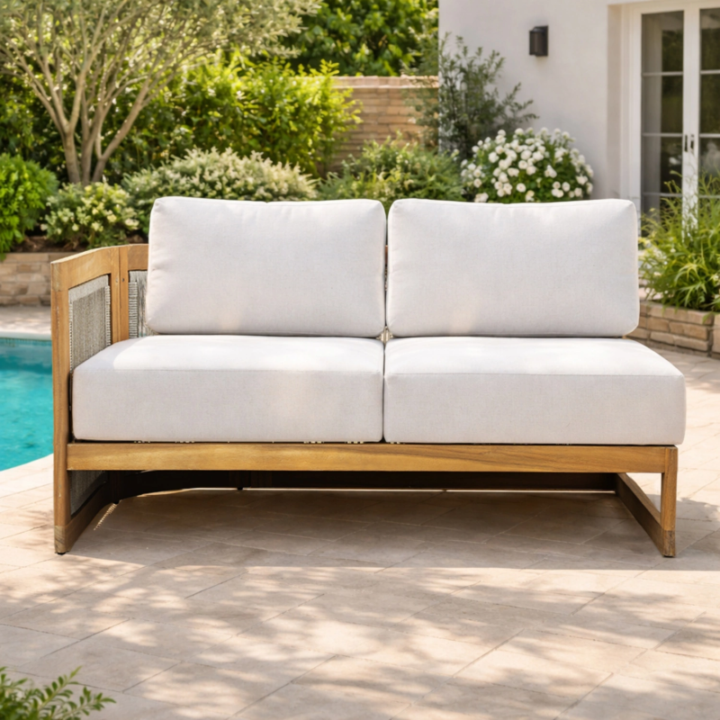 Caven Acacia Wood Outdoor Right Arm Sofa with Adjustable Seat