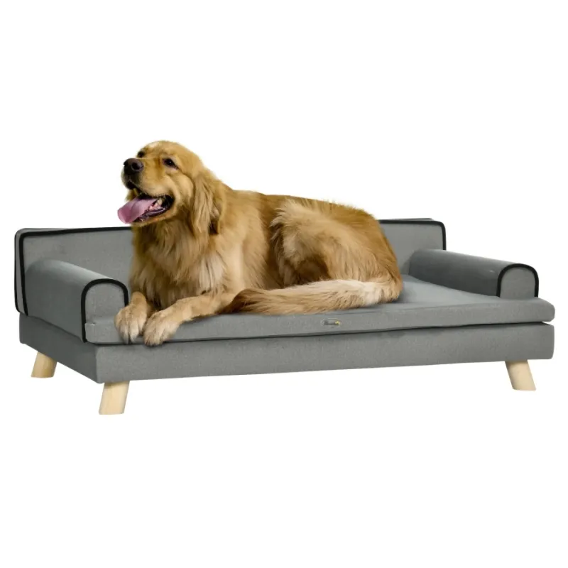 Grey Dog Sofa Bed with Wooden Legs and Water-Resistant Fabric - Large