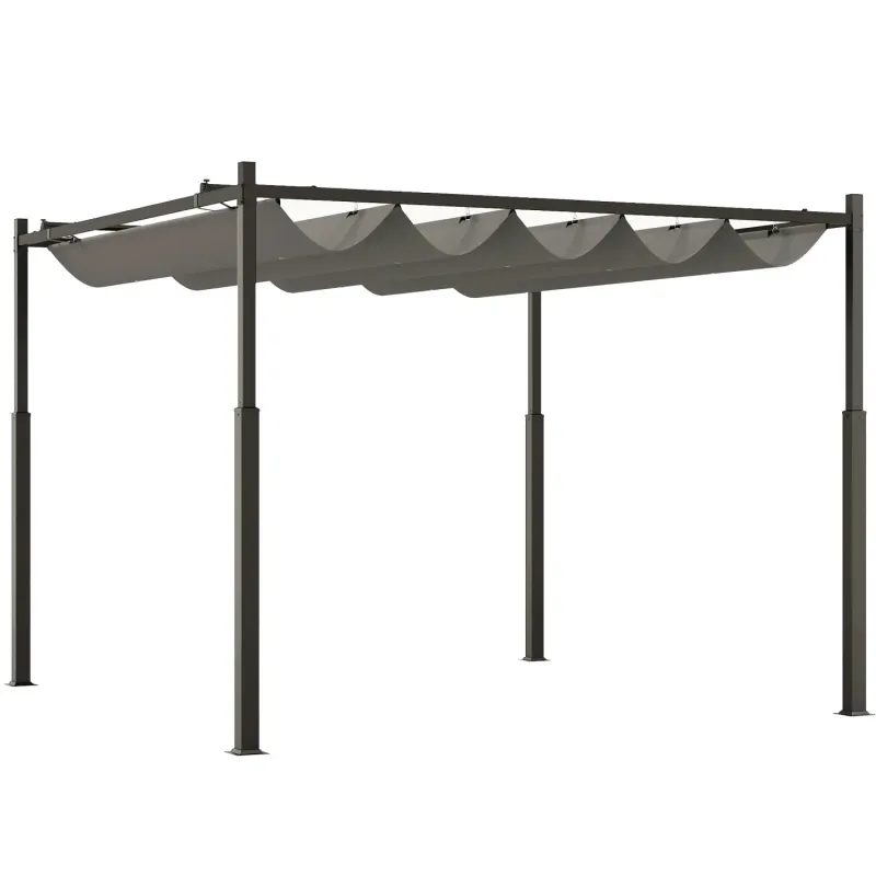  3m x 3m Metal Pergola with Retractable Canopy - Grey