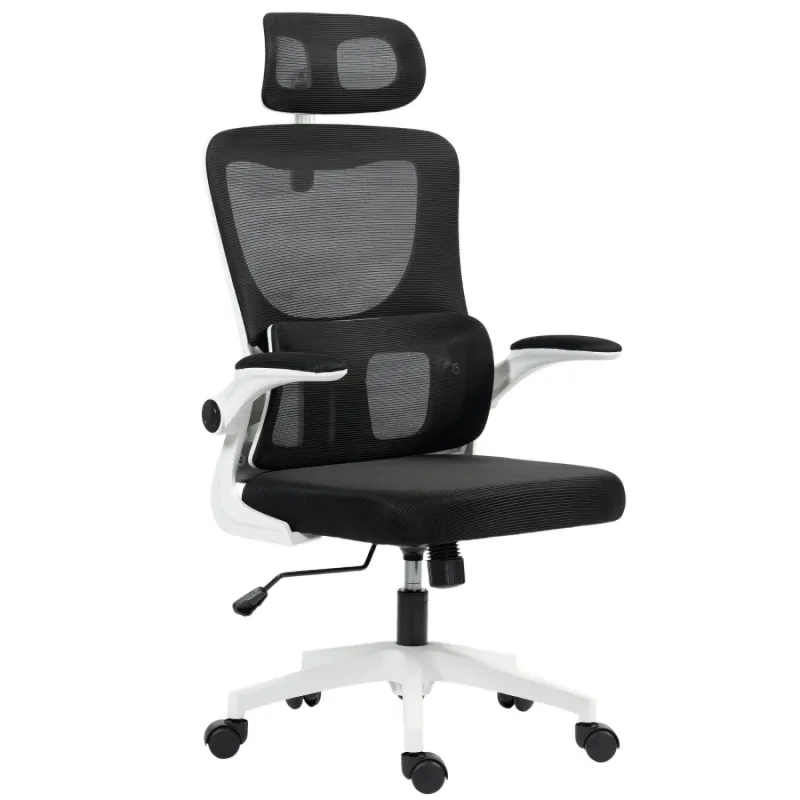 Vinsetto Ergonomic High Back Mesh Office Chair with Adjustable Headrest and Flip-Up Armrests - Black
