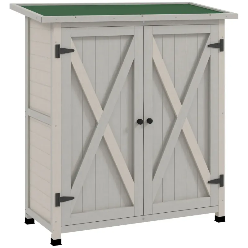  Compact Wooden Garden Storage Shed with Shelves - Light Grey
