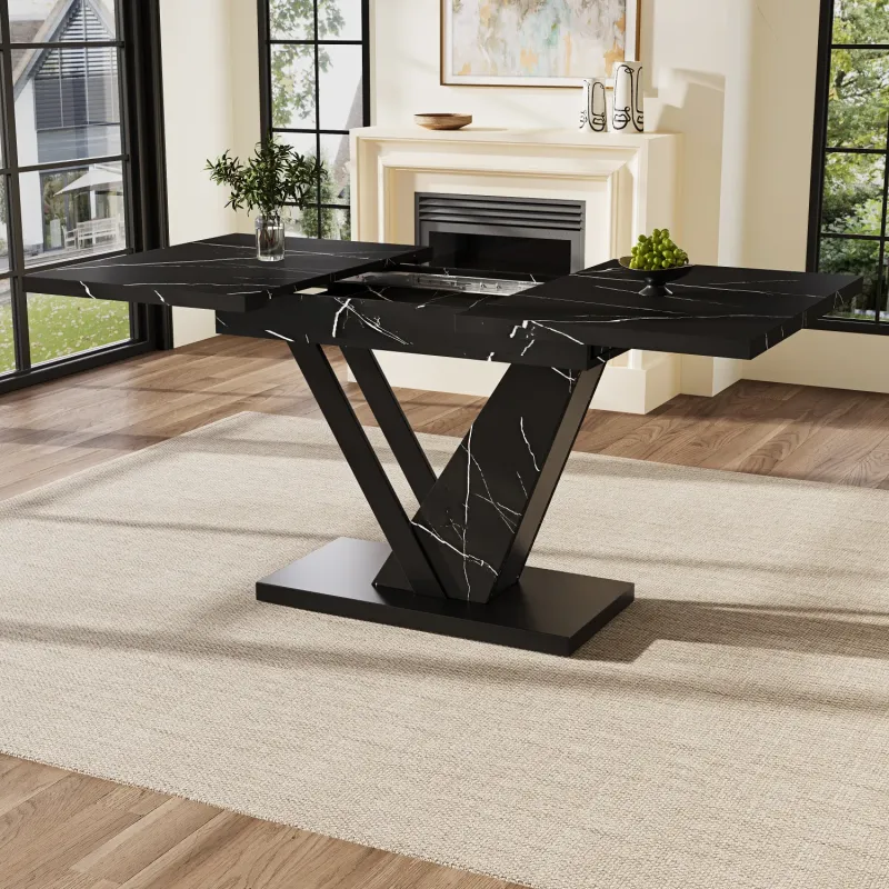 Black Marble Effect Extendable Dining Table - 120cm to 160cm