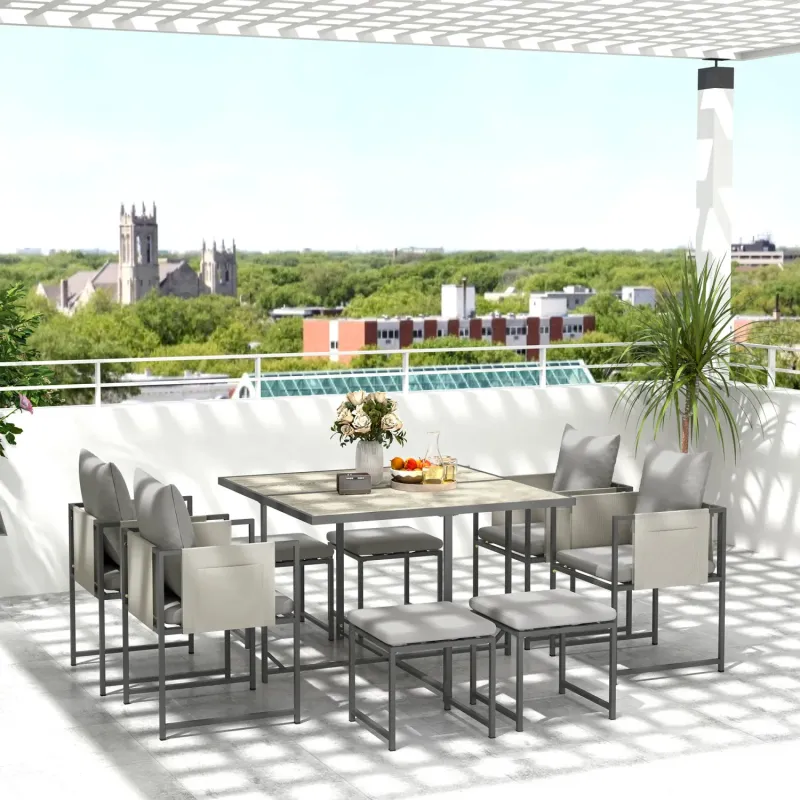  9-Piece Cube Garden Dining Set - Space Saving Outdoor Furniture - Grey