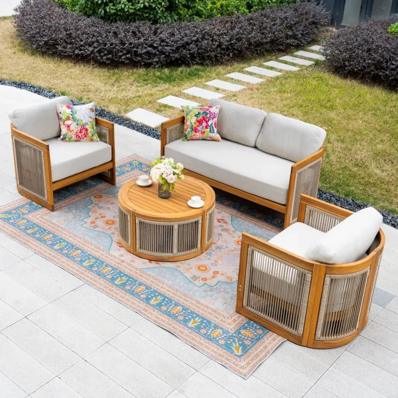 Caven Solid Wood 4-Seater Garden Sofa Set with Storage Coffee Table - Natural