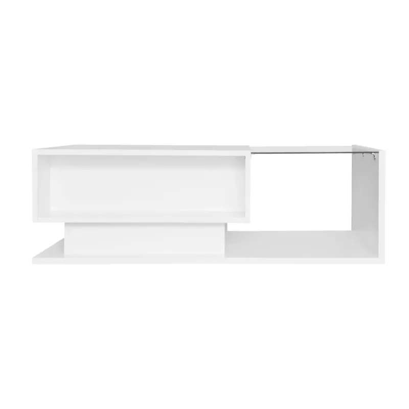White High Gloss LED Coffee Table with Tempered Glass and Storage Drawer