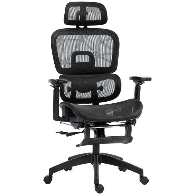 Ergonomic Mesh Office Chair with Footrest and 3D Adjustable Armrests - Black