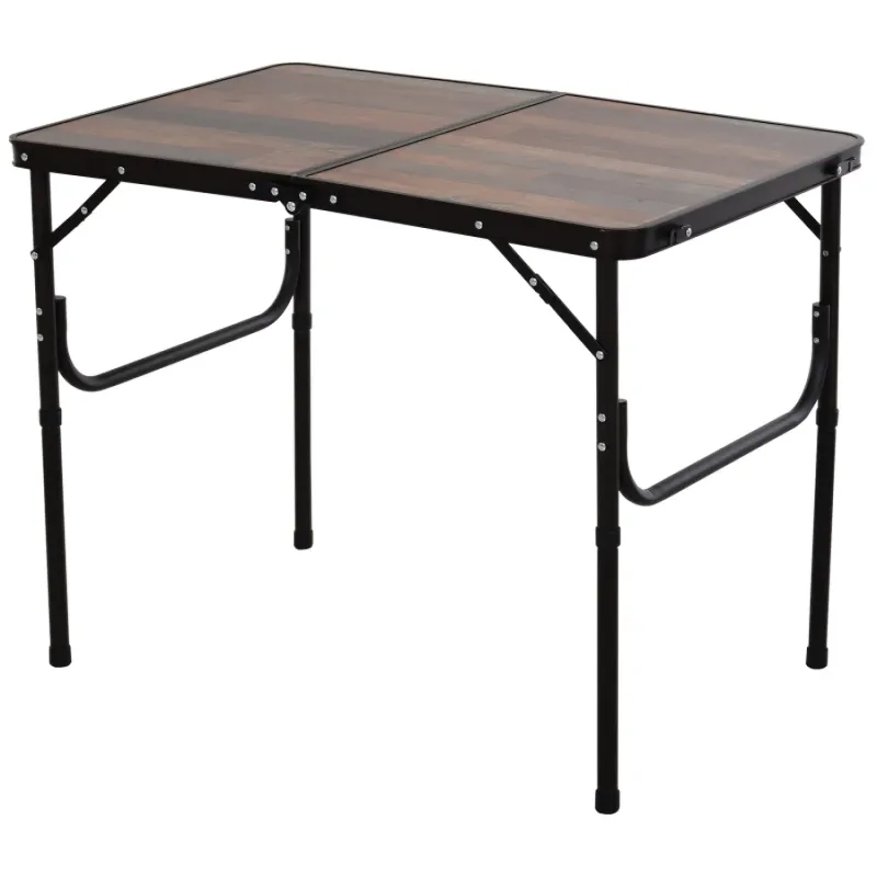 3ft Adjustable Height Folding Camping Table with Wood Effect Top