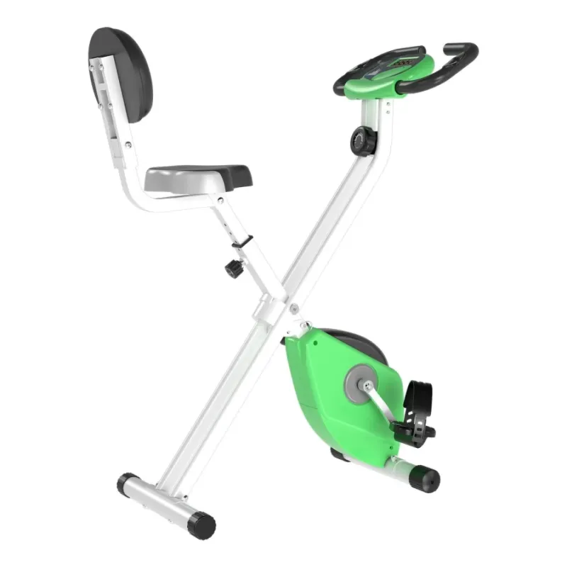  Folding Magnetic Exercise Bike with LCD Monitor, Backrest & 8-Level Resistance - Green