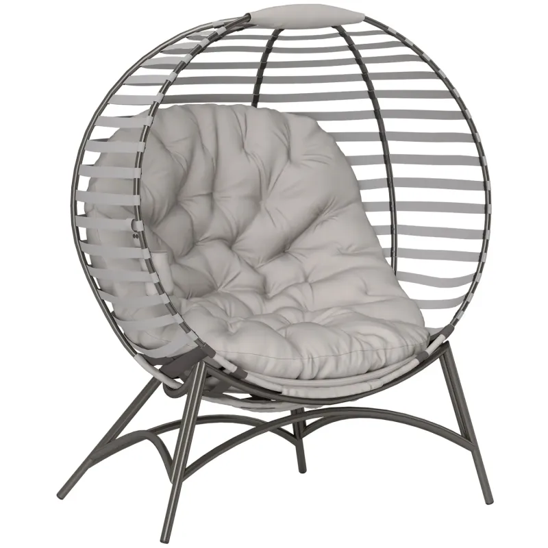  Folding Egg Chair with Padded Cushion and Side Pocket - Light Grey