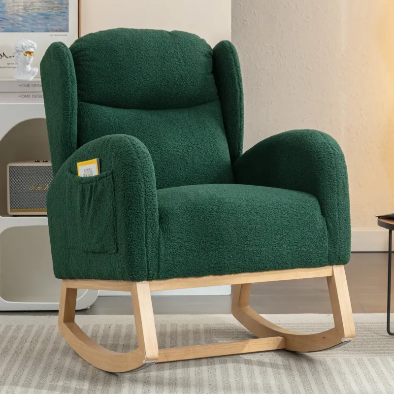 Modern Teddy Fabric Wingback Rocking Chair - Green