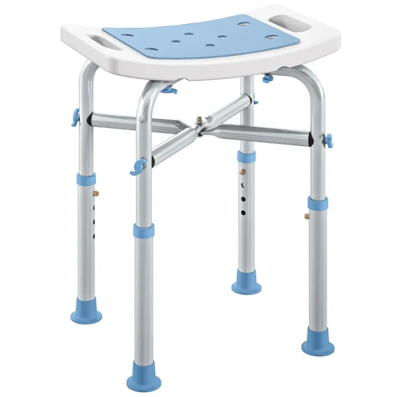  Height Adjustable Shower Stool with Padded Seat and Suction Feet - Light Blue