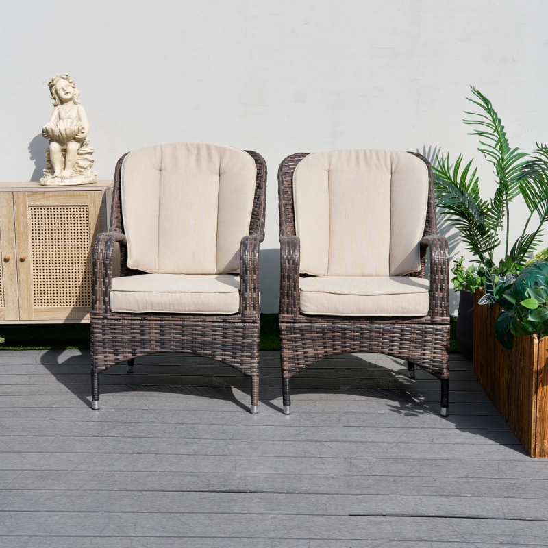 Saint-Malo Set of 2 Brown Outdoor Rattan Garden Dining Armchairs