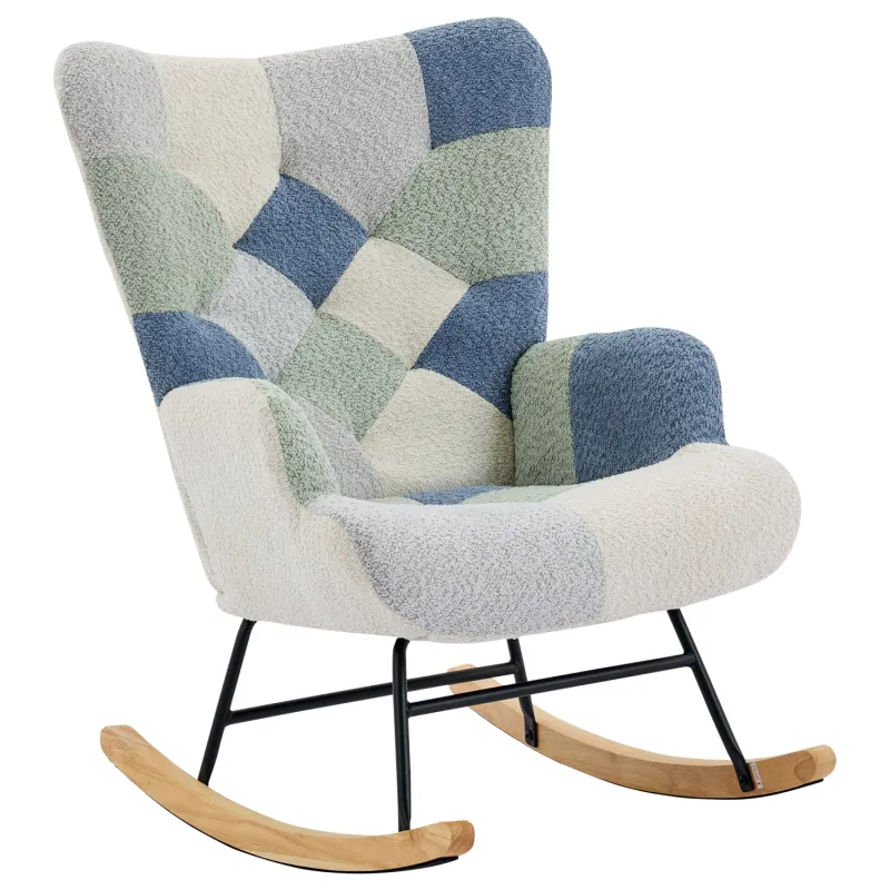 Teddy Fabric Rocking Chair with Matching Footstool & Solid Wood Legs
