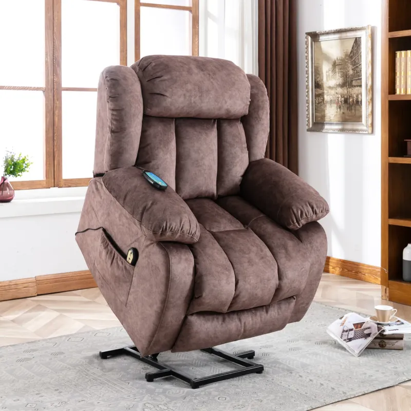 Velvet Power Lift Massage Recliner Chair with Lumbar Heat & Vibration