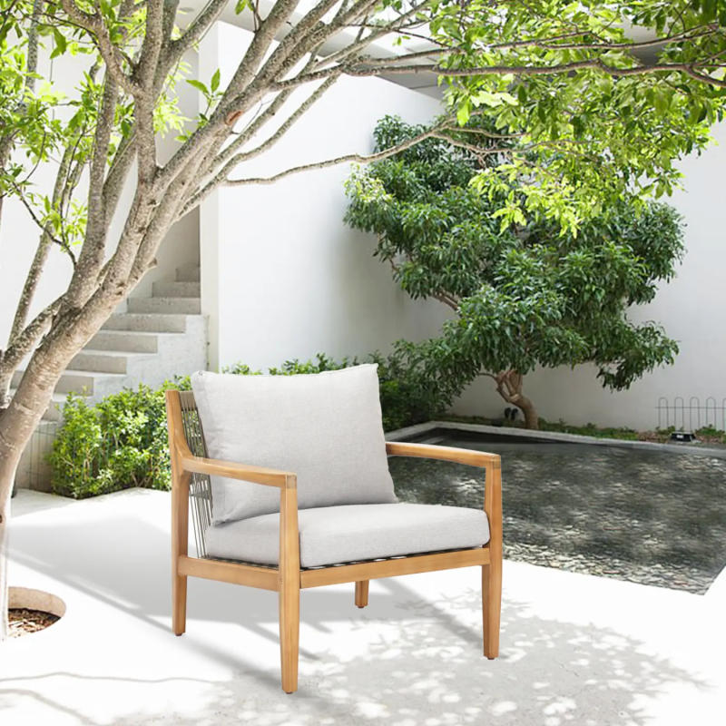 Solara Acacia Wood Garden Armchair Set of 2 with Taupe Rope Detailing