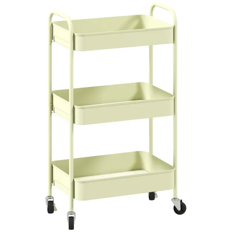 3-Tier Steel Storage Trolley with Mesh Baskets - Green