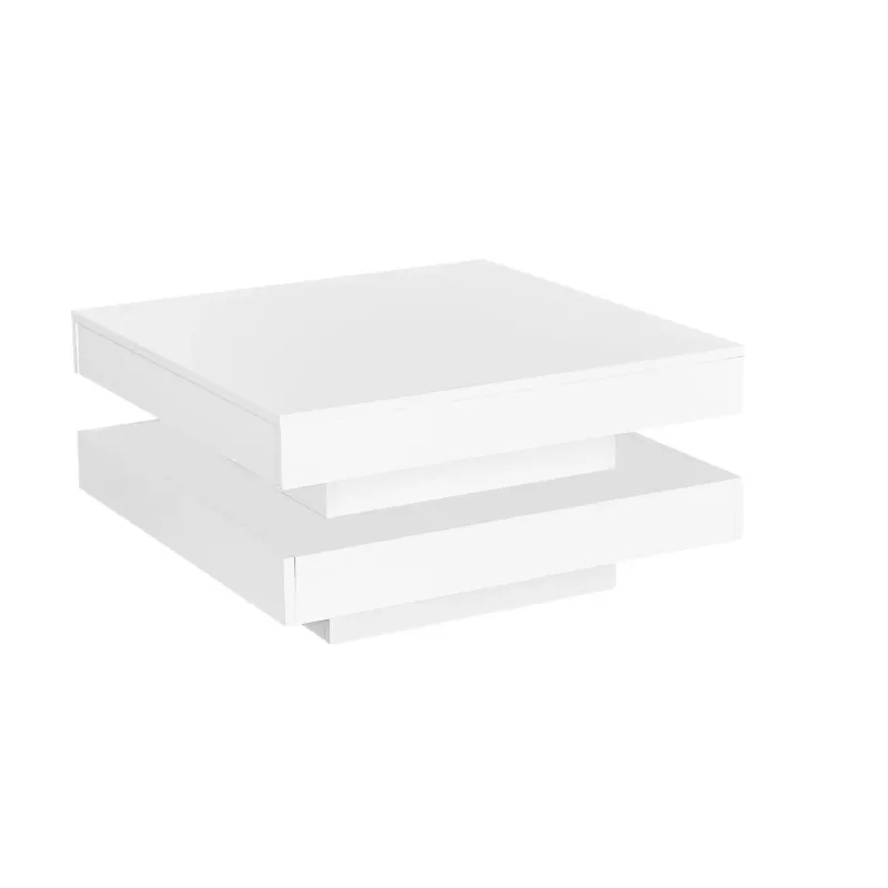White High Gloss Square Coffee Table with 360° Rotating Top and App-Controlled LED Lights