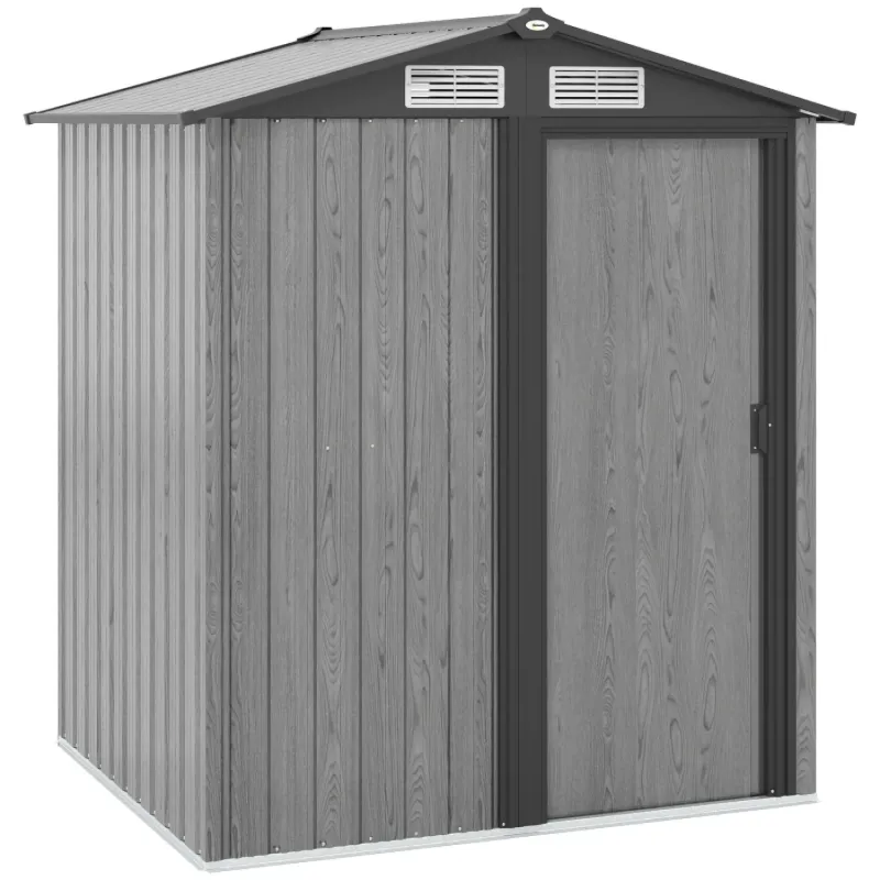 5ft x 4.3ft Metal Garden Storage Shed with Sliding Door - Grey Wood Effect