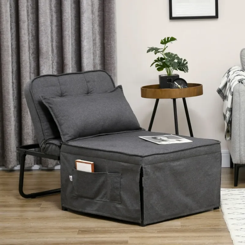 4-in-1 Folding Fabric Sleeper Chair Bed with Adjustable Backrest - Charcoal Grey