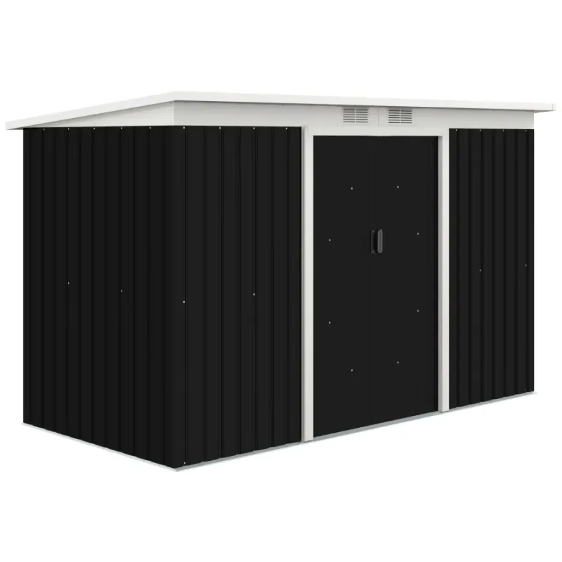 9ft x 4ft Metal Garden Shed with Foundation Kit and Double Sliding Doors - Dark Grey