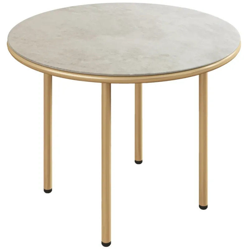 Modern 60cm Round Coffee Table with Beige Faux Marble Tempered Glass Top