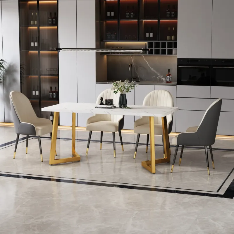117cm Rectangular Marble Effect Dining Table with Gold Metal Legs