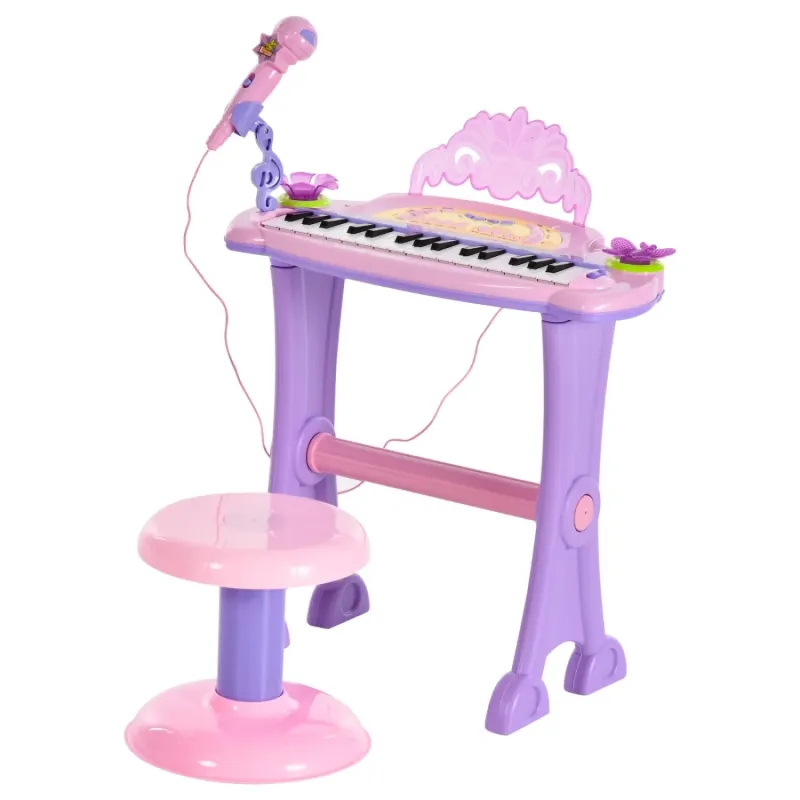 Kids' 32-Key Electronic Keyboard Piano Set with Microphone and Stool