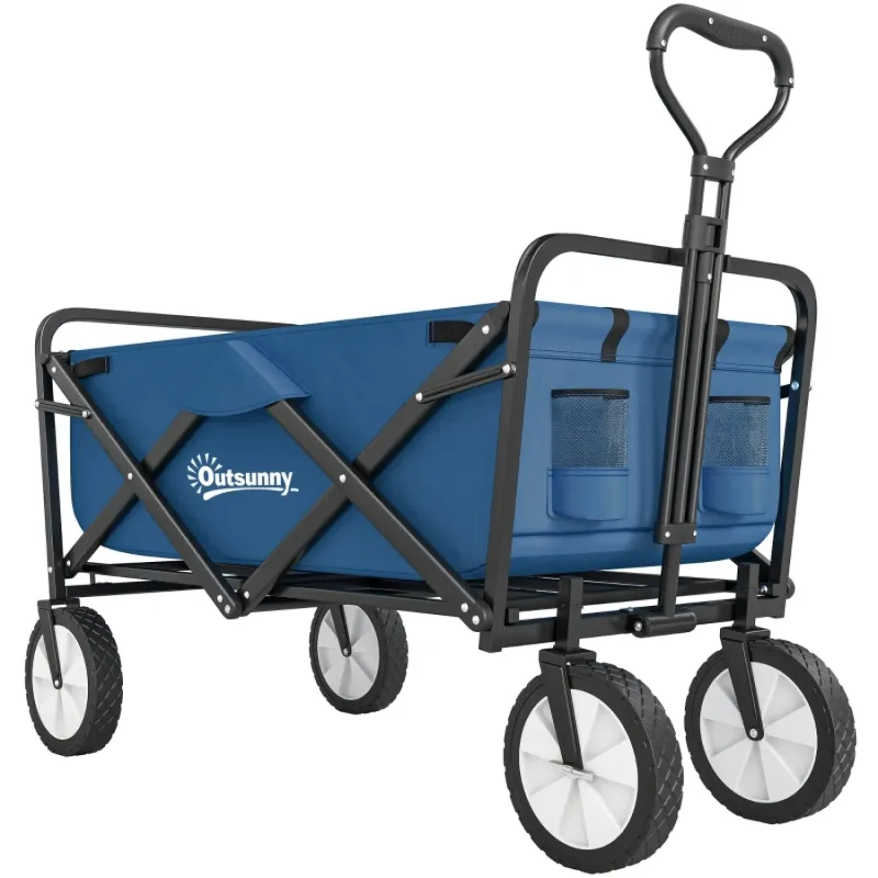 90L Folding Camping Trolley - Heavy Duty Festival and Garden Cart - Navy Blue