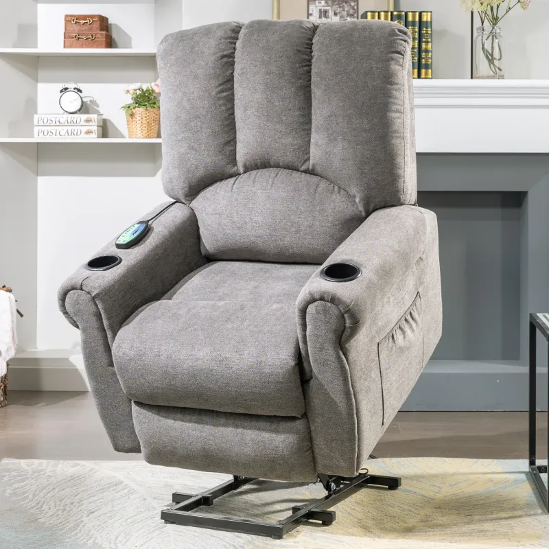 Electric Riser Recliner Chair with Heat, Massage & Stand Assist - Grey Fabric