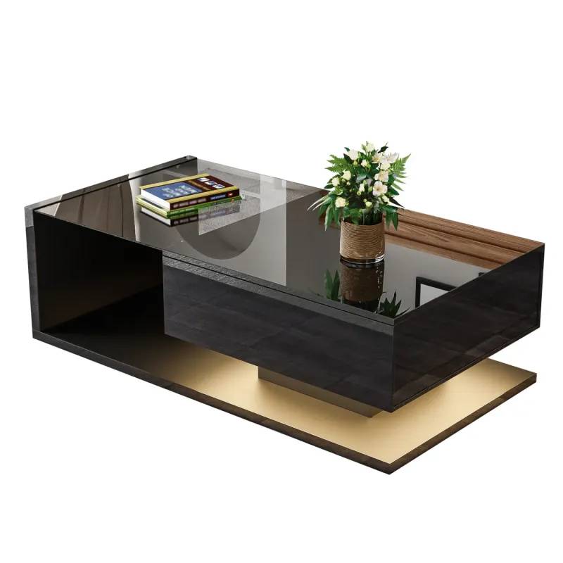 High Gloss Black Coffee Table with 16-Colour LED Lights and Storage
