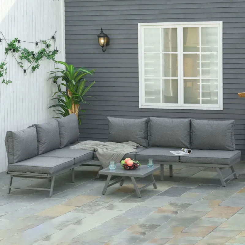  3-Piece Convertible Garden Sofa Set with Coffee Table - Grey