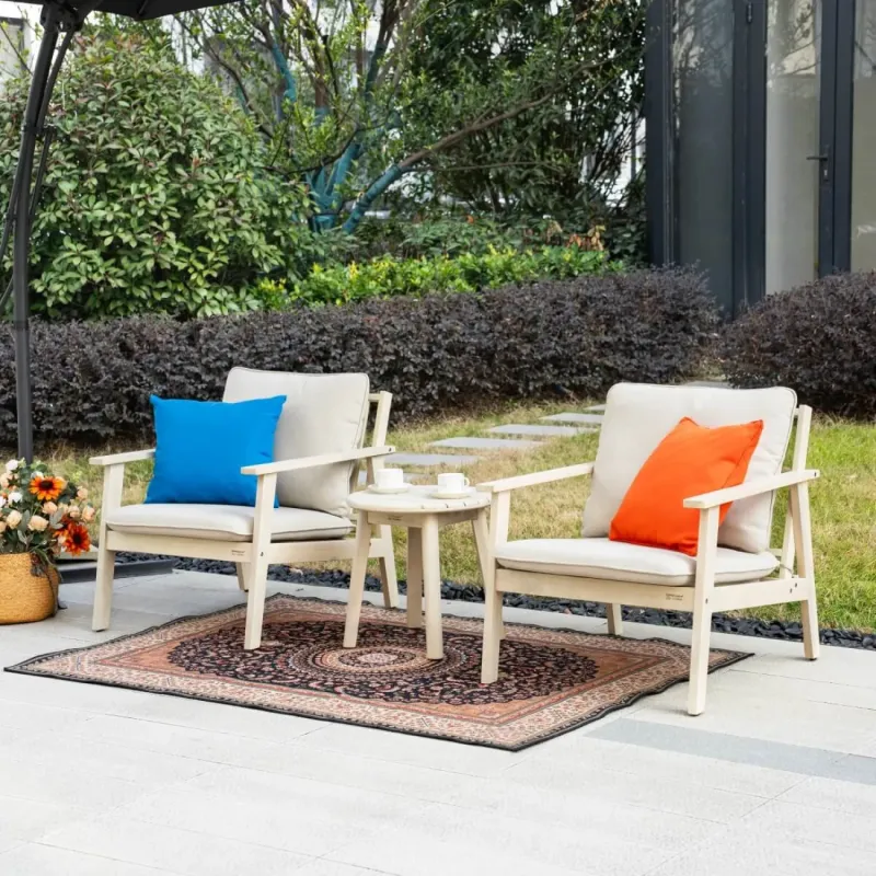 3-Piece Wooden Garden Bistro Set with Cushions - Compact Patio Furniture