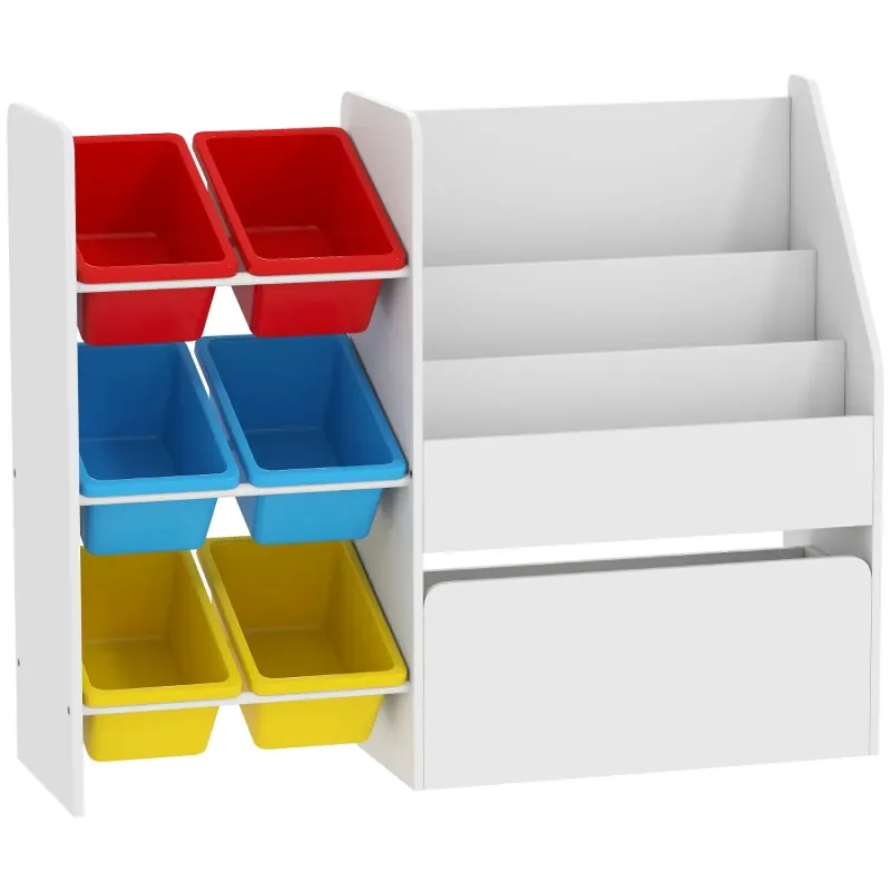 3-Tier Kids' Toy Storage Organiser with 6 Removable Bins and Rolling Toy Box