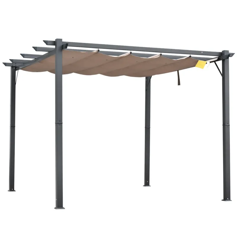  3m x 3m Aluminium Pergola Gazebo with Retractable Canopy - Brown