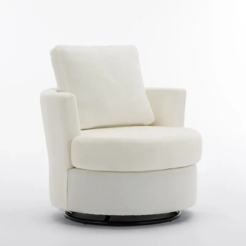 Ivory Chenille 360° Swivel Armchair with Back Cushion