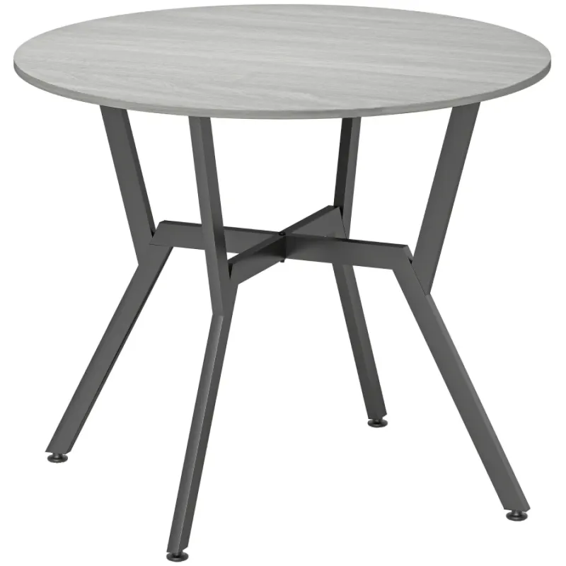  90cm Round Dining Table with Grey Wood Effect Top and Black Metal Legs